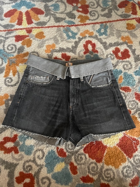 jean atelier Pants - High-Rise Foldover Black Denim Shorts